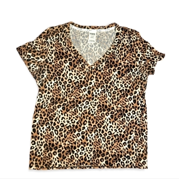 PINK Victoria's Secret Other - Victoria's Secret PINK Leopard Print Tee Shirt Short Sleeve V Neck Tshirt